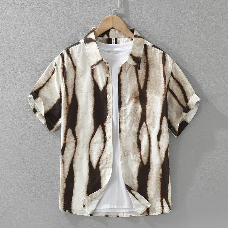 Retro striped pure cotton short sleeve shirt in loose cardigan style with non-ironing fabric