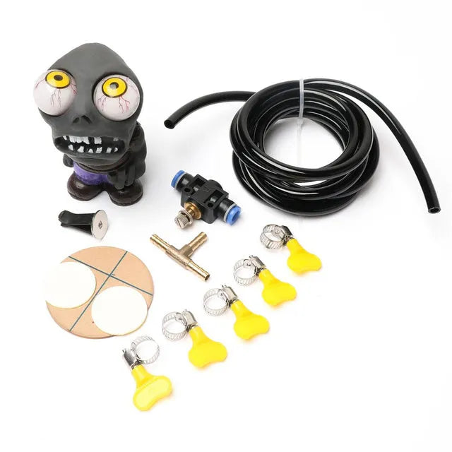 Turbo car blow-off valve decoration kit with zombie doll, pressure regulating valve, and copper three-way tube