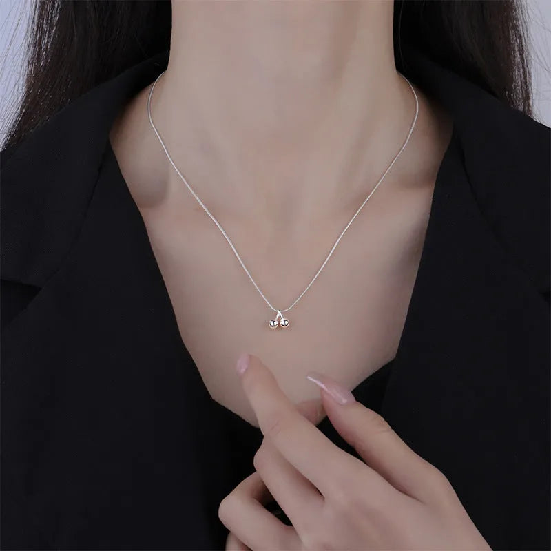 Sterling silver cherry necklace for women with adjustable snake chain and Korean style pendant