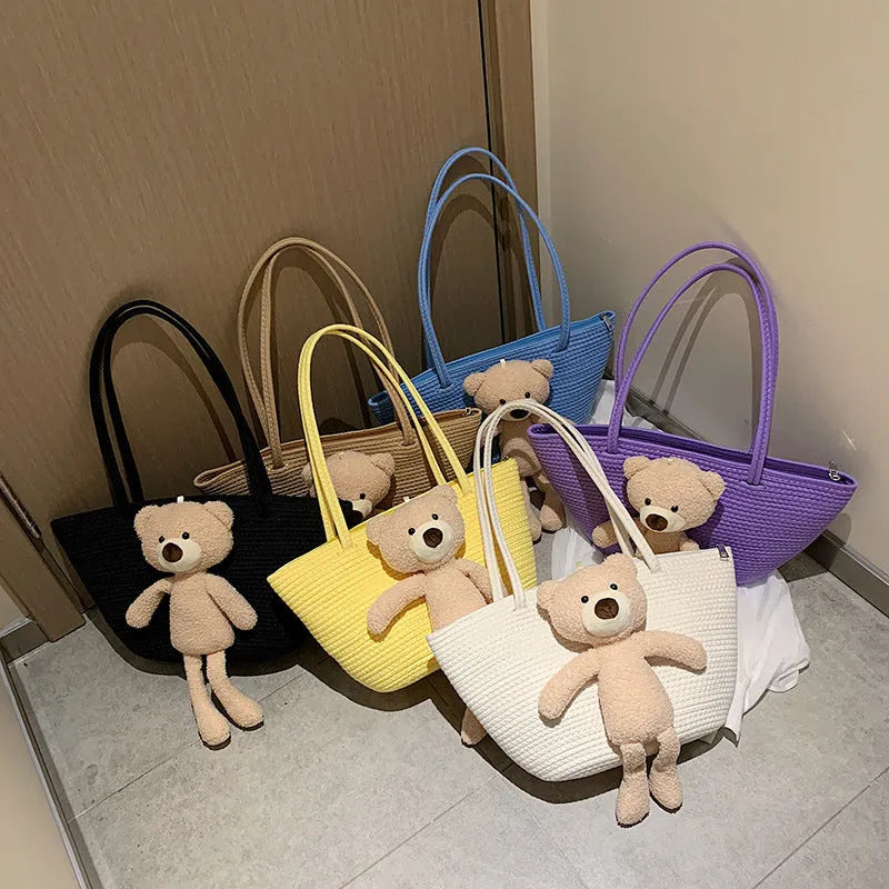 Cotton and linen woven bag with dumpling-shaped design in multiple colour options
