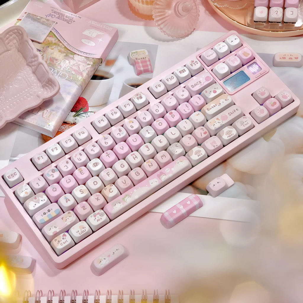 MOA height pink cartoon style key caps with five-sided sublimation printing for mechanical keyboards