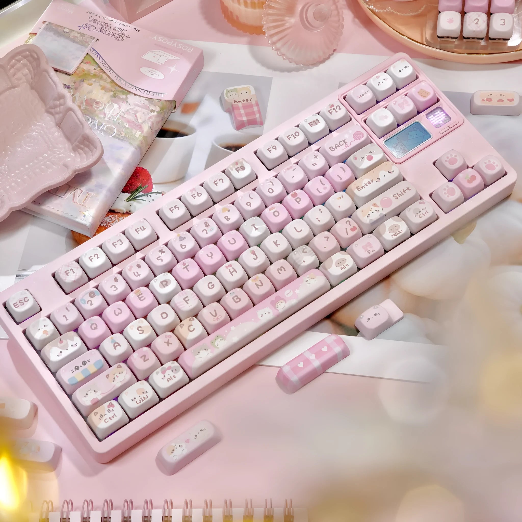 MOA height pink cartoon style key caps with five-sided sublimation printing for mechanical keyboards