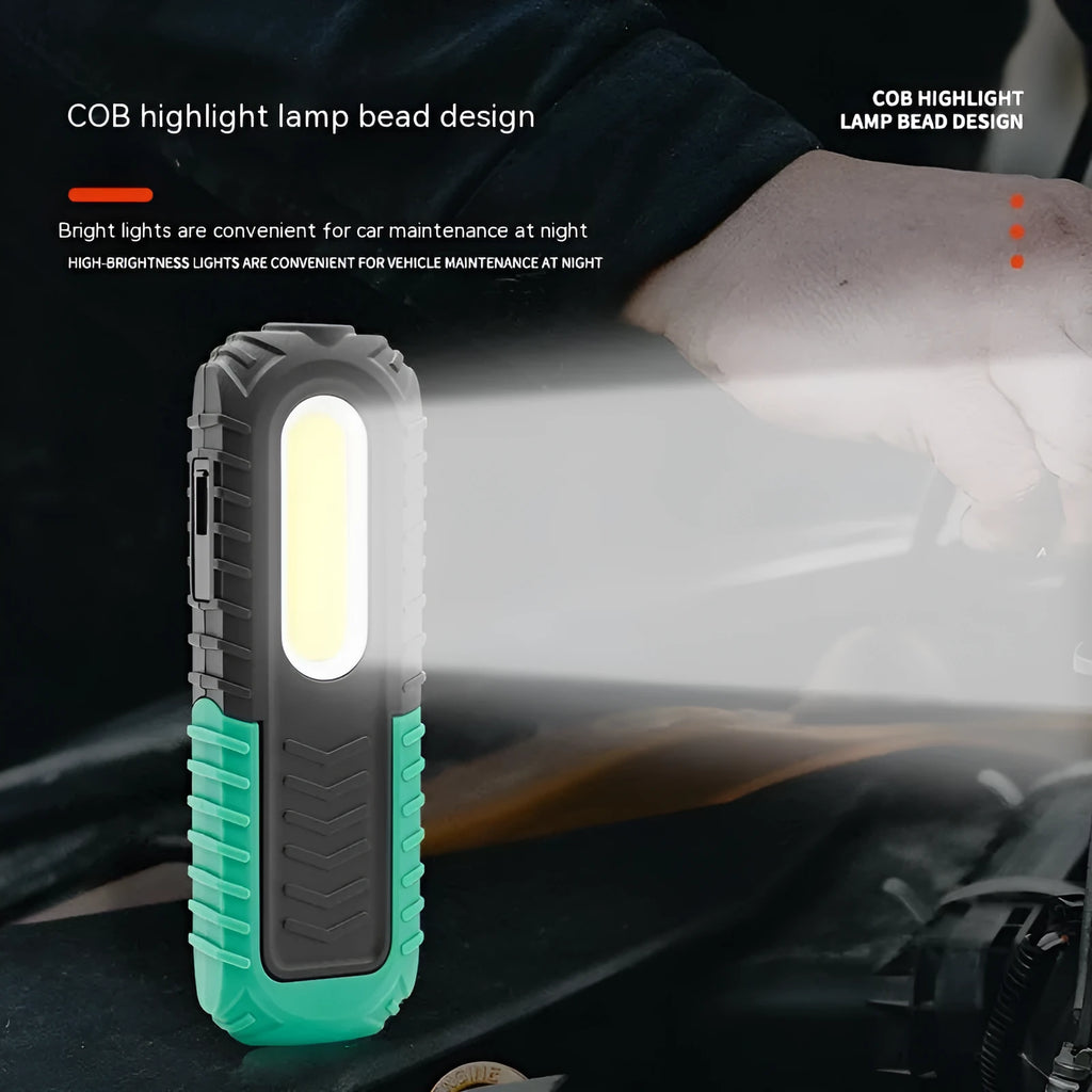 Black and green PET-coated auto repair work light with USB charging cable