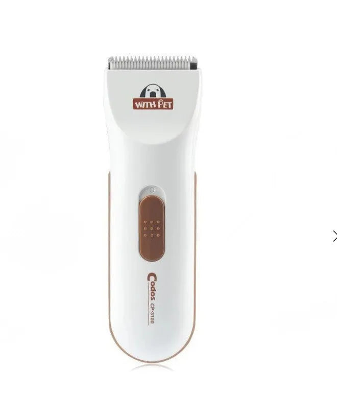 White battery-operated pet clipper with ceramic blade for dog and cat grooming