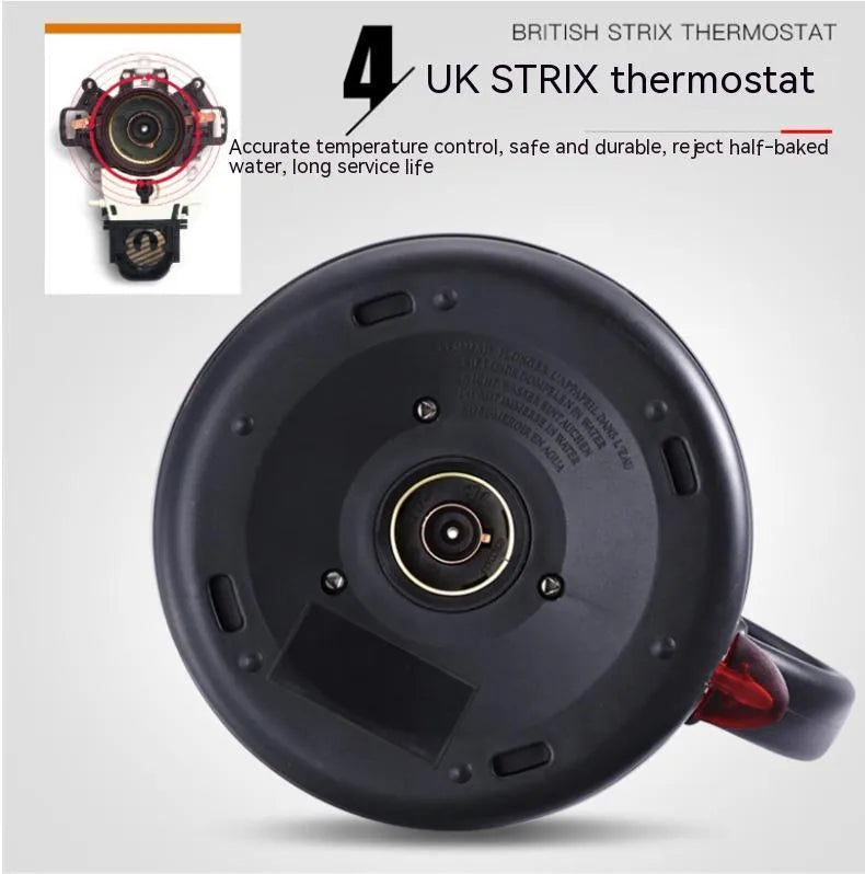 Gold full-automatic stainless steel kettle with touch control panel on a kitchen counter.