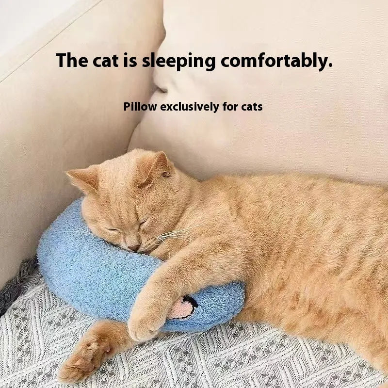 Cat sleeping mat with U-shaped neck pillow in moon and question mark styles