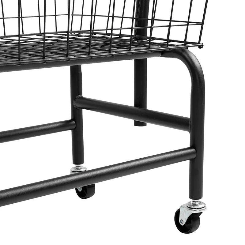 Single rod pulley storage car with iron frame and clothes hanger in black colour