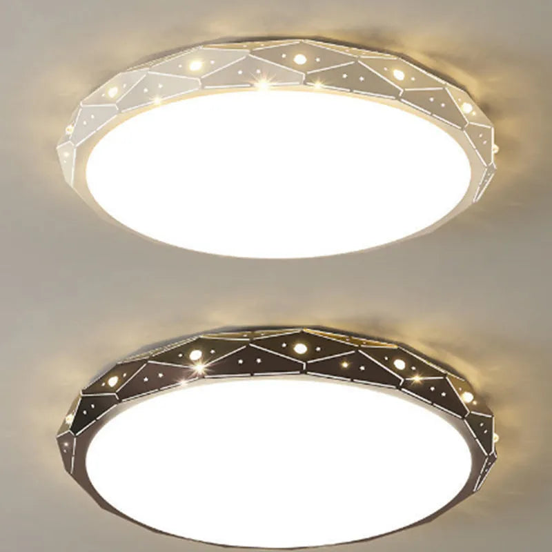 Round iron LED ceiling lamp with black or white frame in multiple diameter sizes
