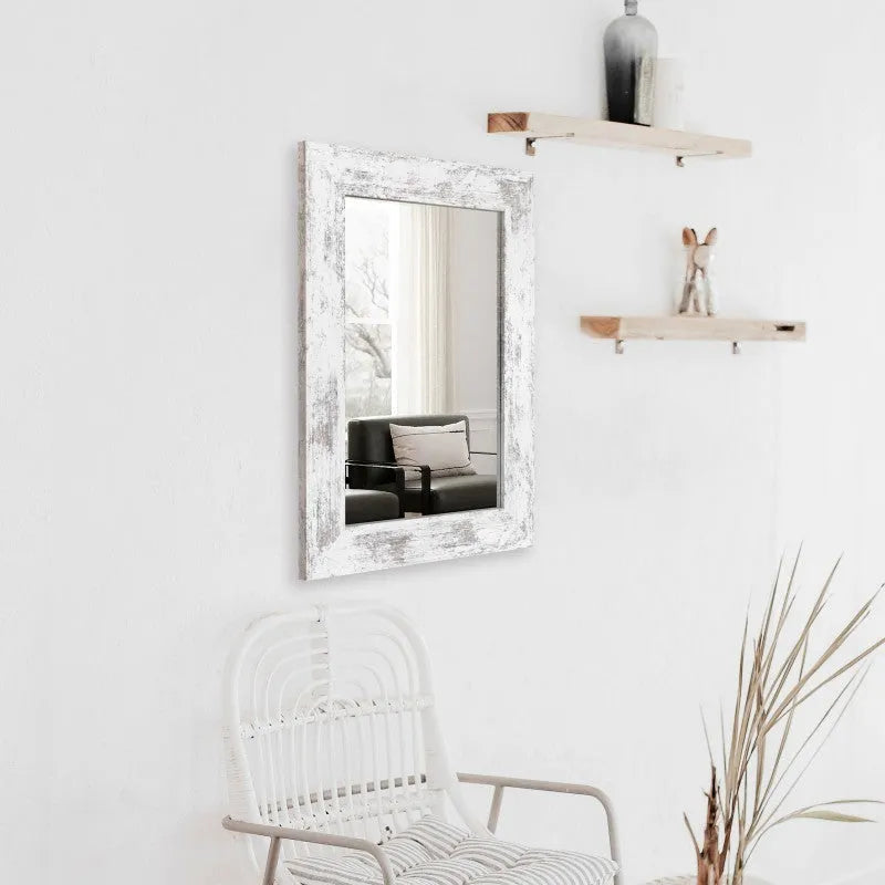Little white wall-mounted bathroom mirror with retro Chinese style in modern pastoral design