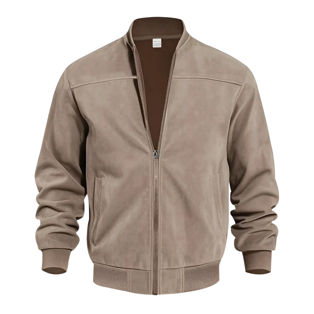 Men's casual plus size suede jacket with zip closure in army green colour