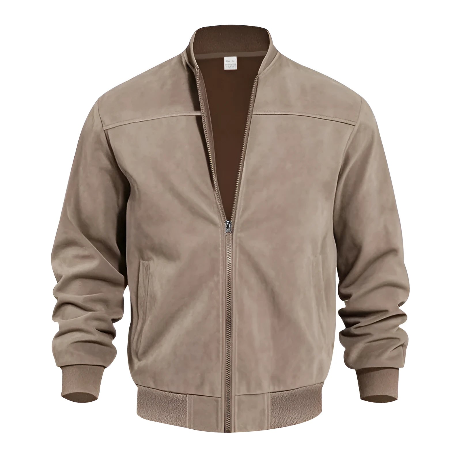 Men's casual plus size suede jacket with zip closure in army green colour