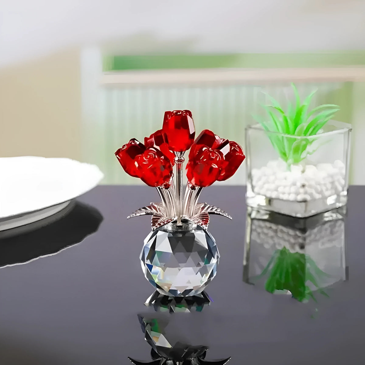 Colourful K9 crystal geometric rose decorative ornament in Chinese style.