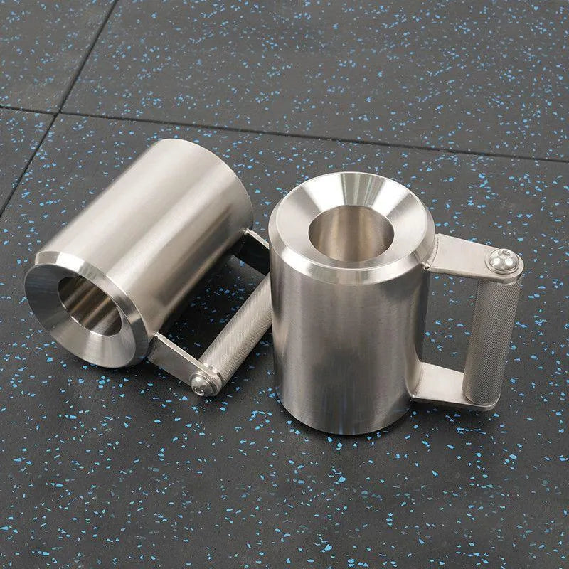 Silver stainless steel dumbbell cup overload weight plate showing 8kg cast iron construction