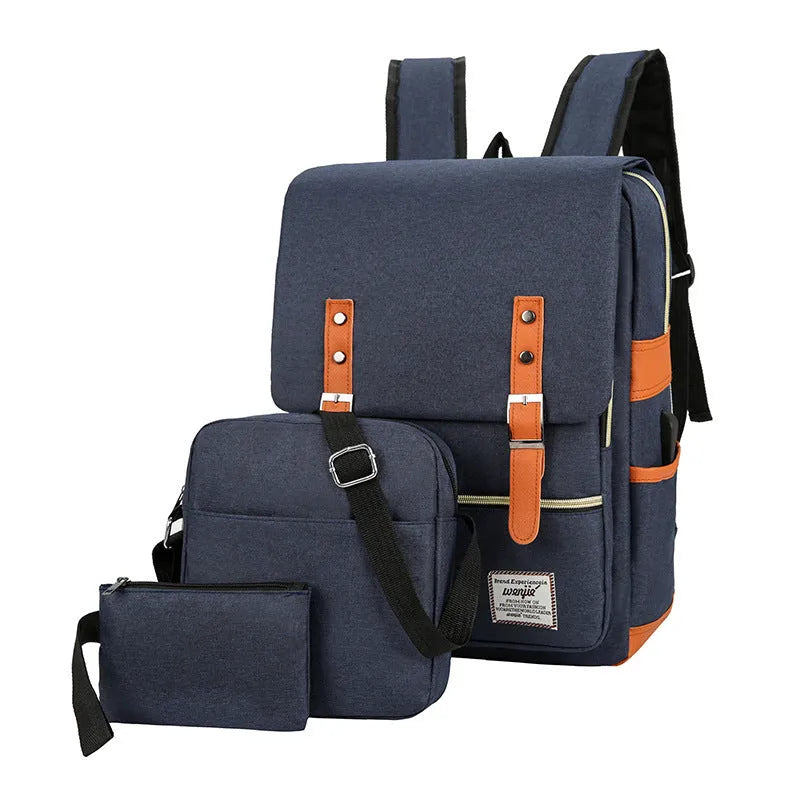 Three-piece business backpack in Oxford cloth with curved shoulder straps, waterproof design for business travel