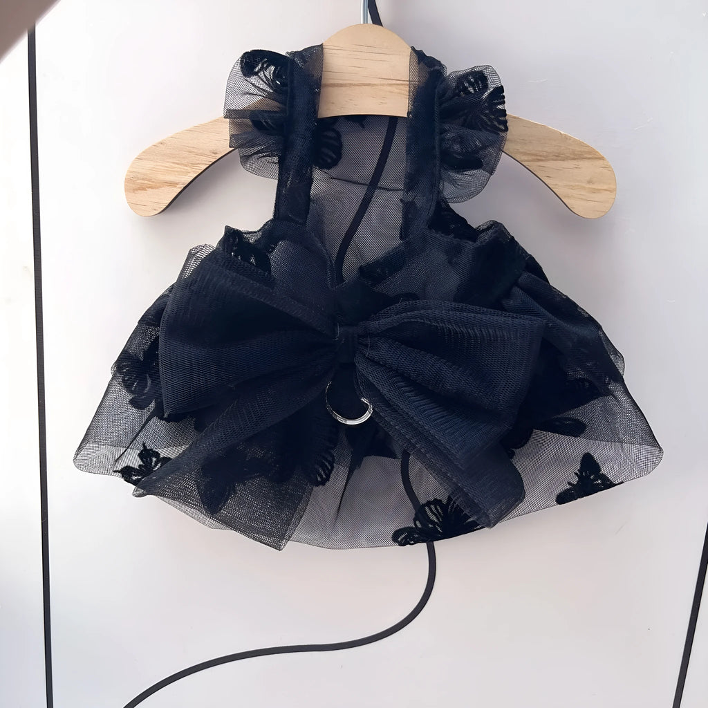 Black gauze princess tulle skirt for small dogs and cats in five measured sizes
