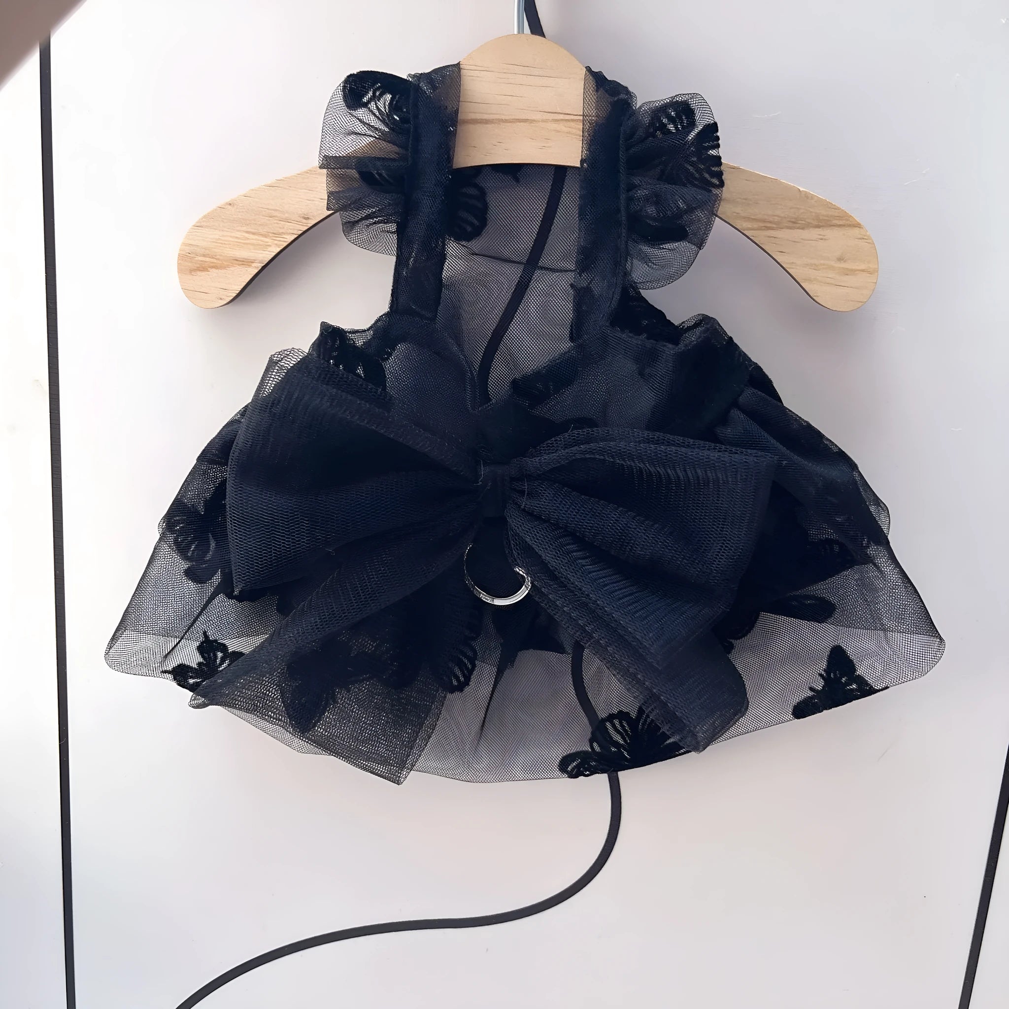 Black gauze princess tulle skirt for small dogs and cats in five measured sizes