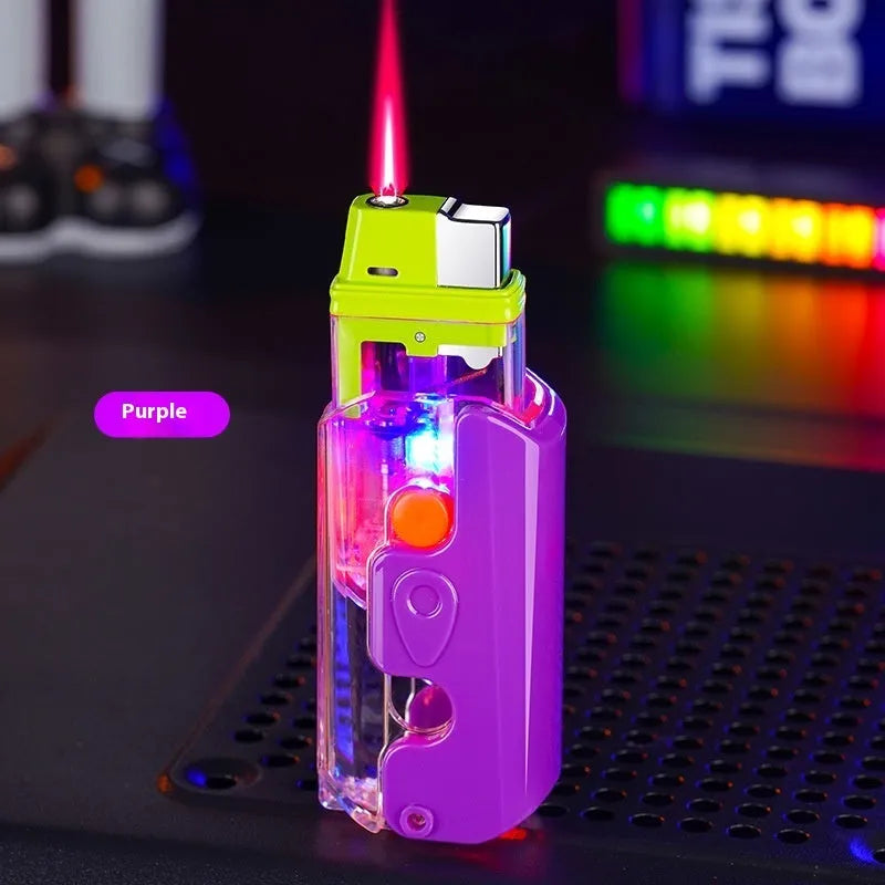 Colourful luminous radish windproof lighter in orange, purple, or green with simple bare metal construction