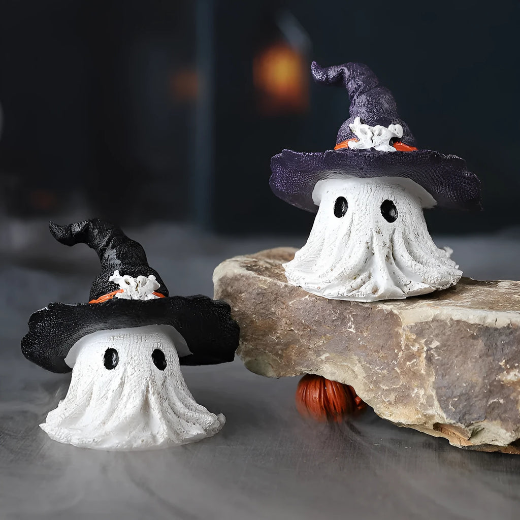 Resin wizard hat ornament decoration in black and purple colours for Halloween and holiday displays