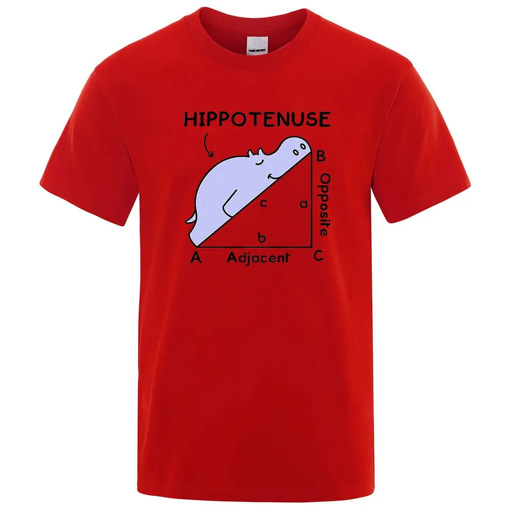 Loose fit cotton T-shirt with white 'Hippotenuse Opposite Adjacent' funny print, shown in Army Green colour.
