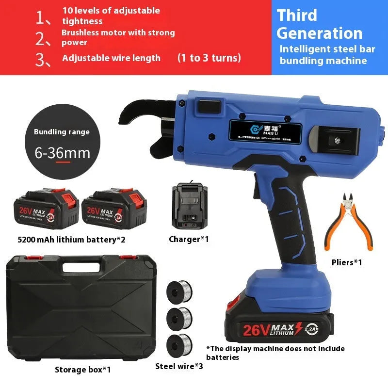 Fully automatic electric steel bar tying machine with rechargeable battery for construction site use