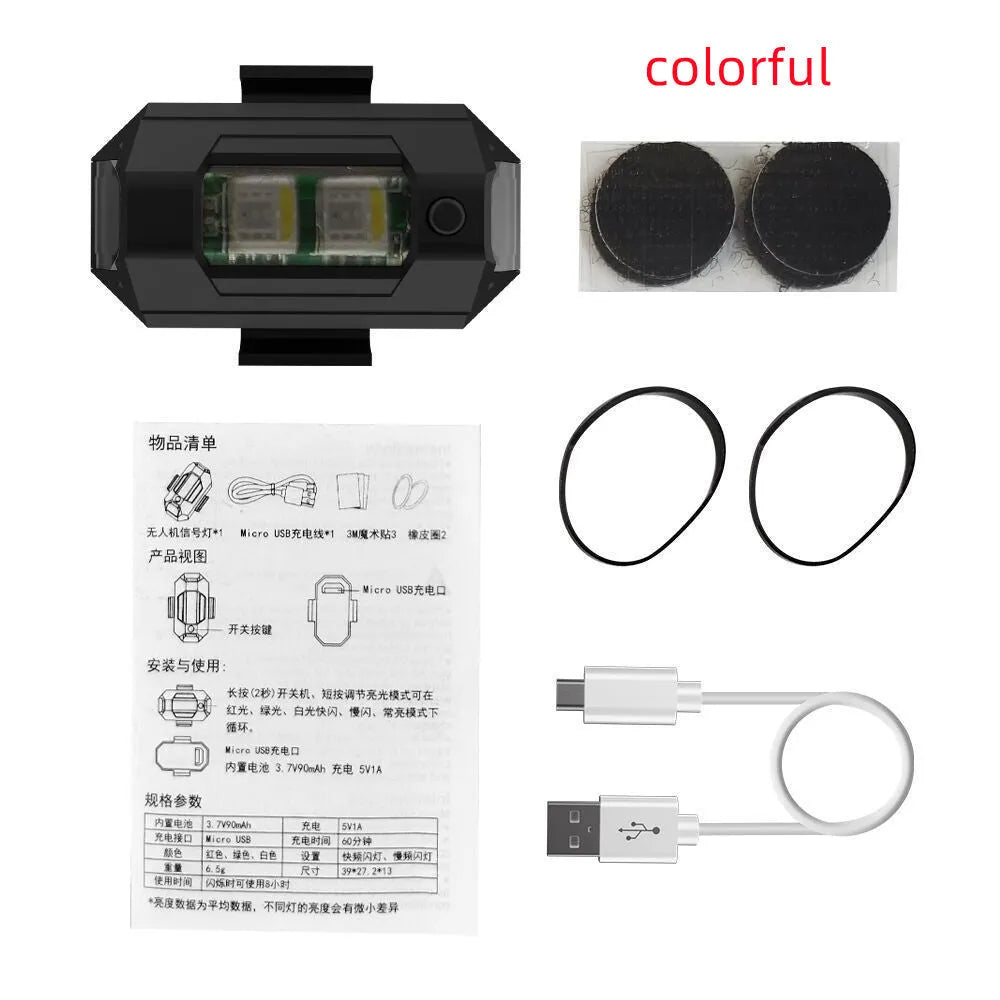 Drone signal light with RGB strobe function, Type-C charging cable, and universal mounting accessories