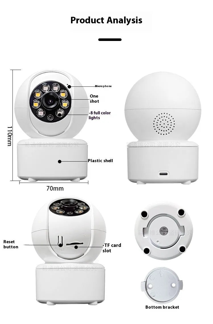 1080p HD panorama home security camera with dual lights on a white ceiling mount