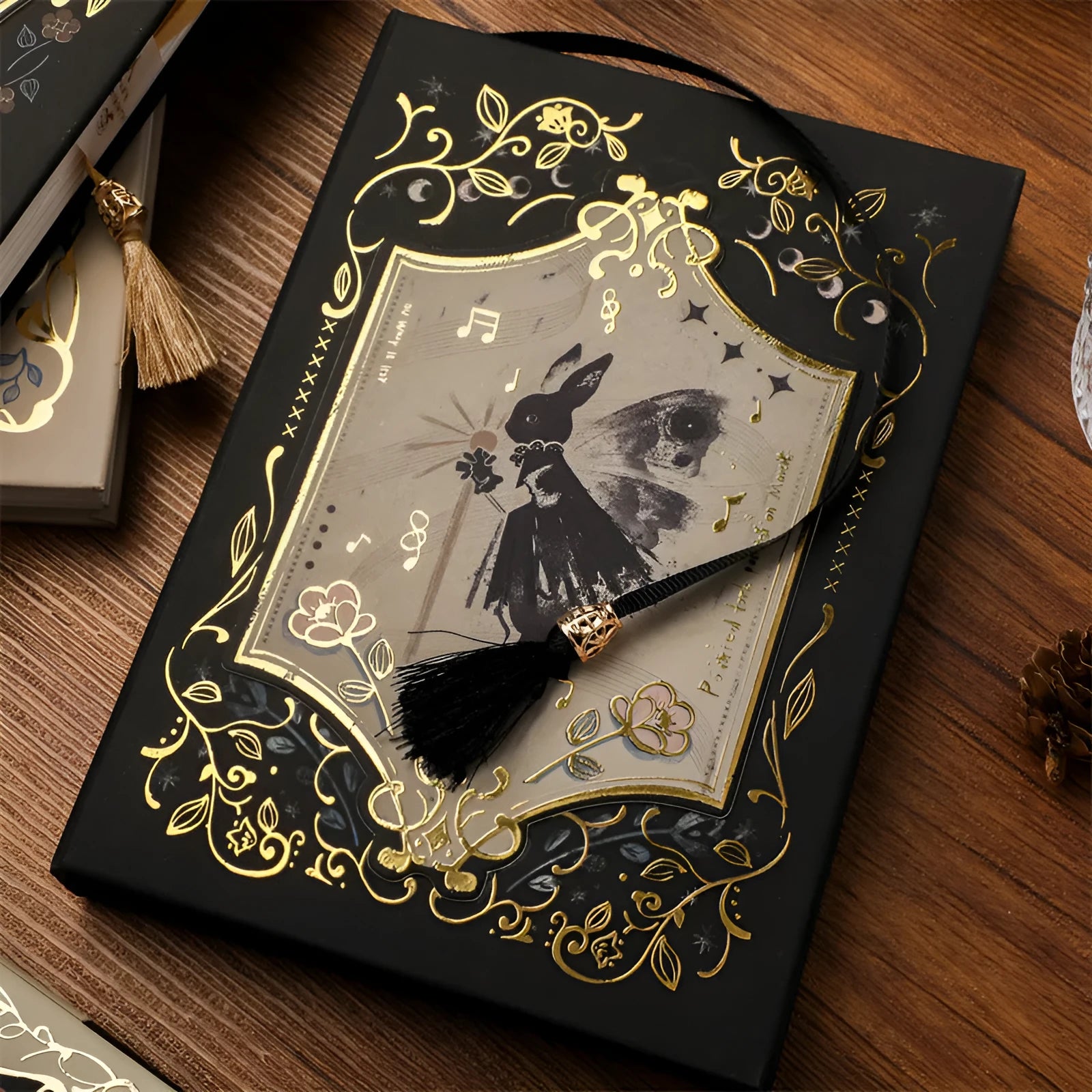 Gothic Thalo style A5 notebook with retro art designs showing three cover colour options