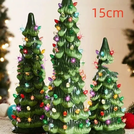 Set of three resin Christmas tree lamp decorations in European style with colour lighting
