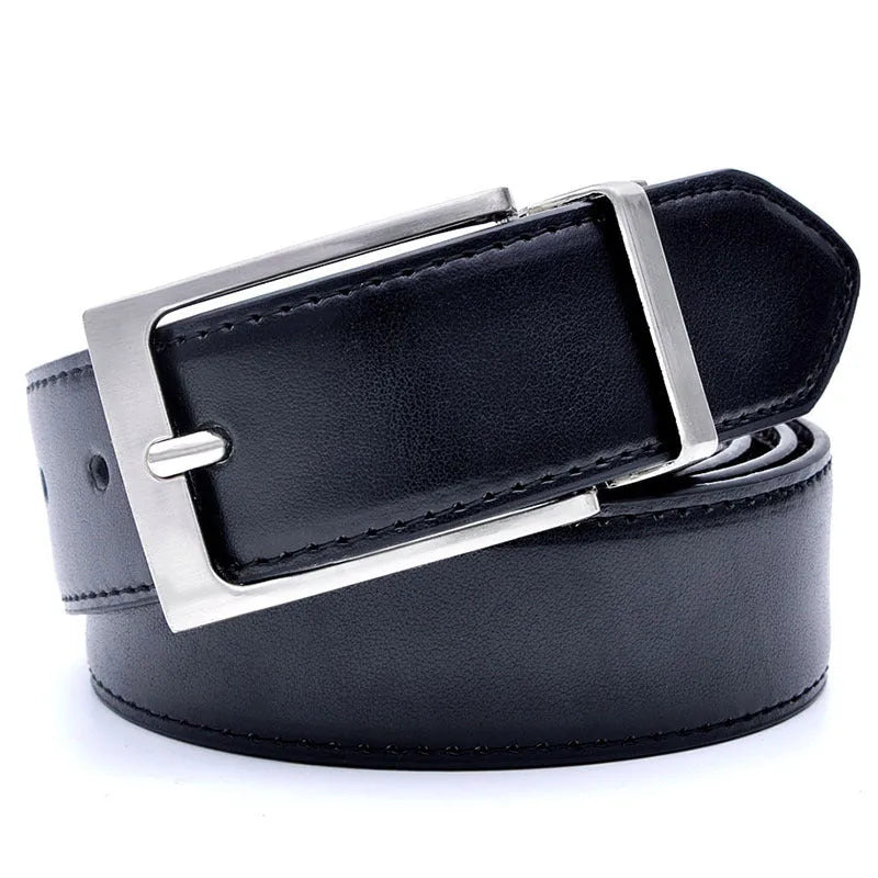 Men's genuine leather casual belt with rotating alloy pin buckle in brown/black colour