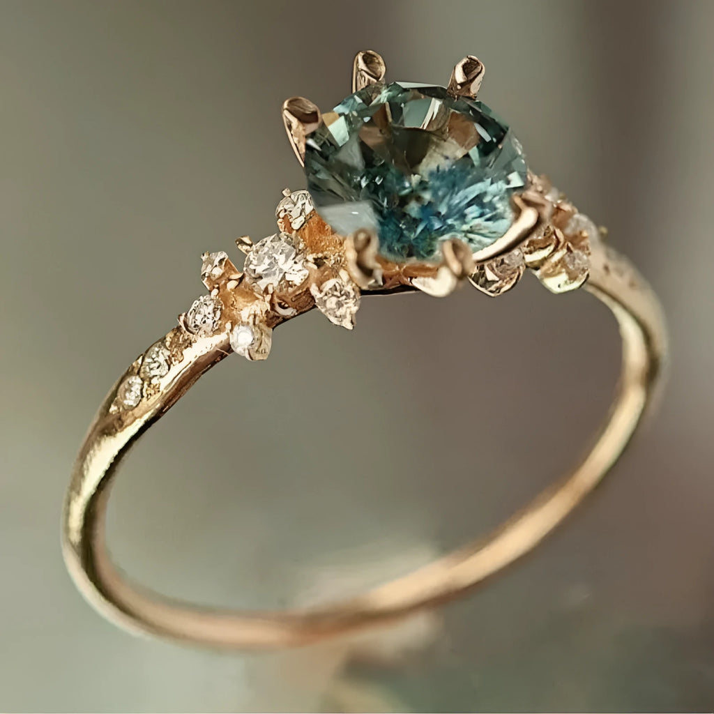 Geometric gold plated claw ring with micro inlaid zircon stones and chamfered square pattern