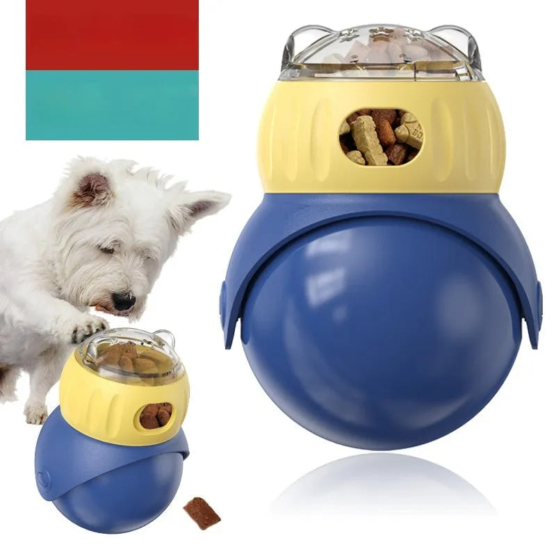 Morandi yellow and blue plastic Tumbler Owl cat puzzle toy with food dispensing mechanism