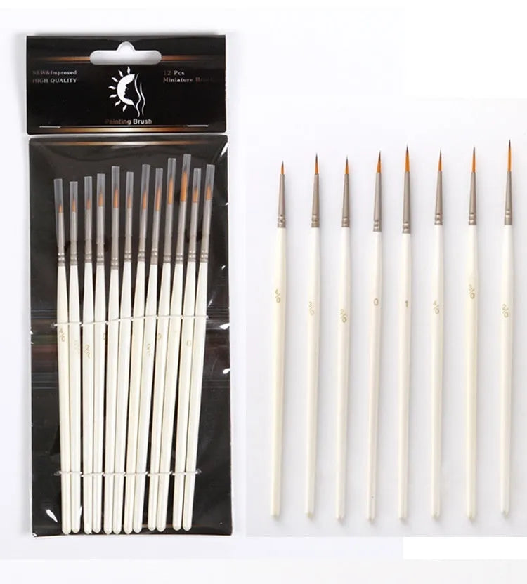 Set of twelve pearl white fluorescent marker pens with nylon wool brush tips for artists.