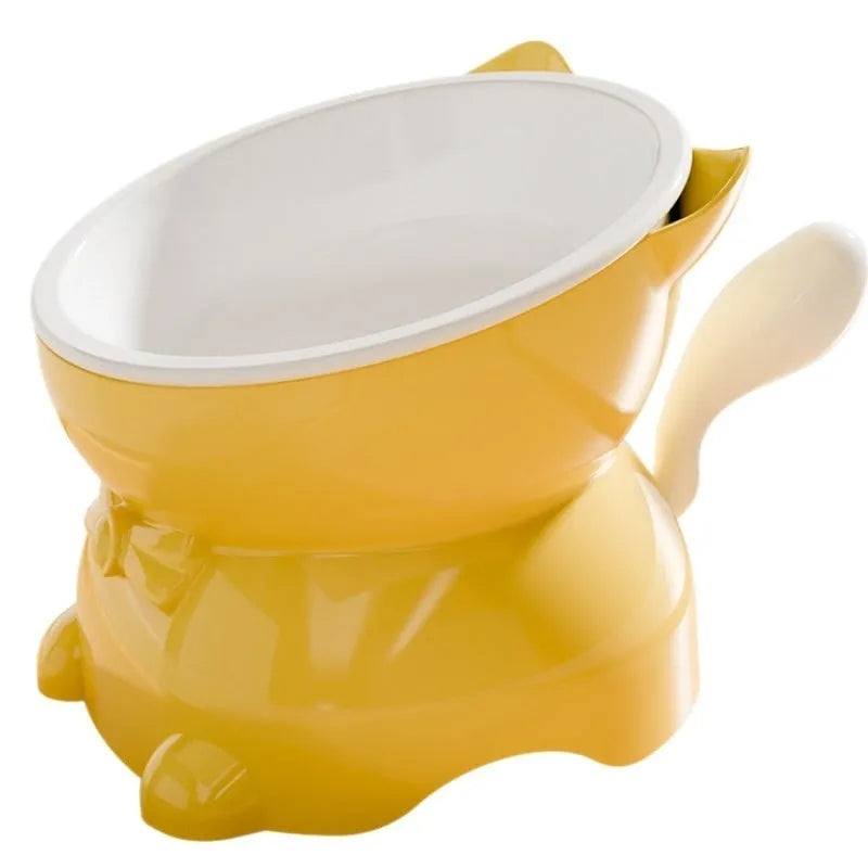 Stainless steel oblique angle cat bowl with non-slip base in four colour options