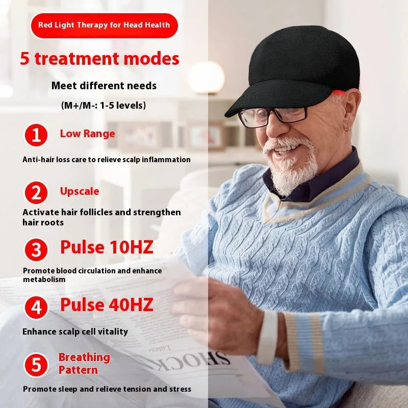 Black infrared duckbill cap with 180 LED red lights for hair growth therapy