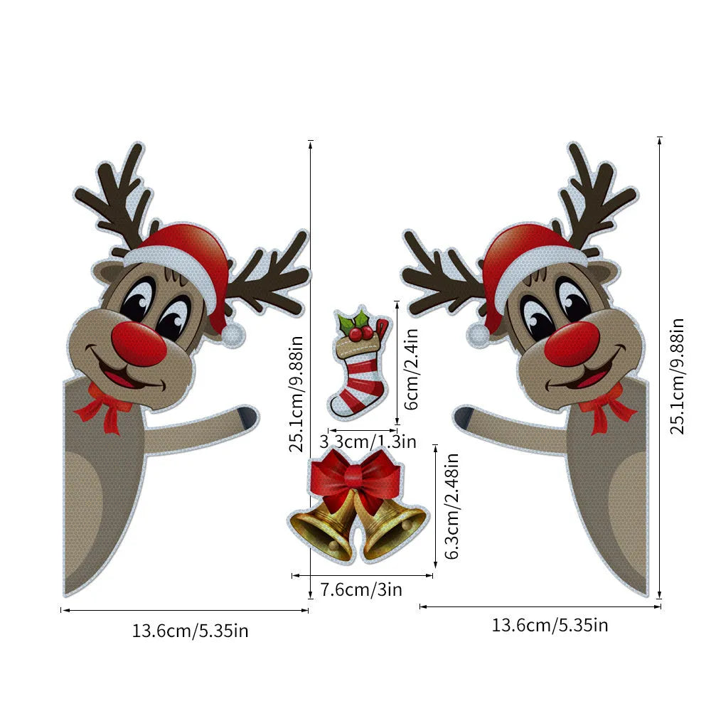 Christmas elk bell magnetic luminous reflective bumper sticker set on vehicle