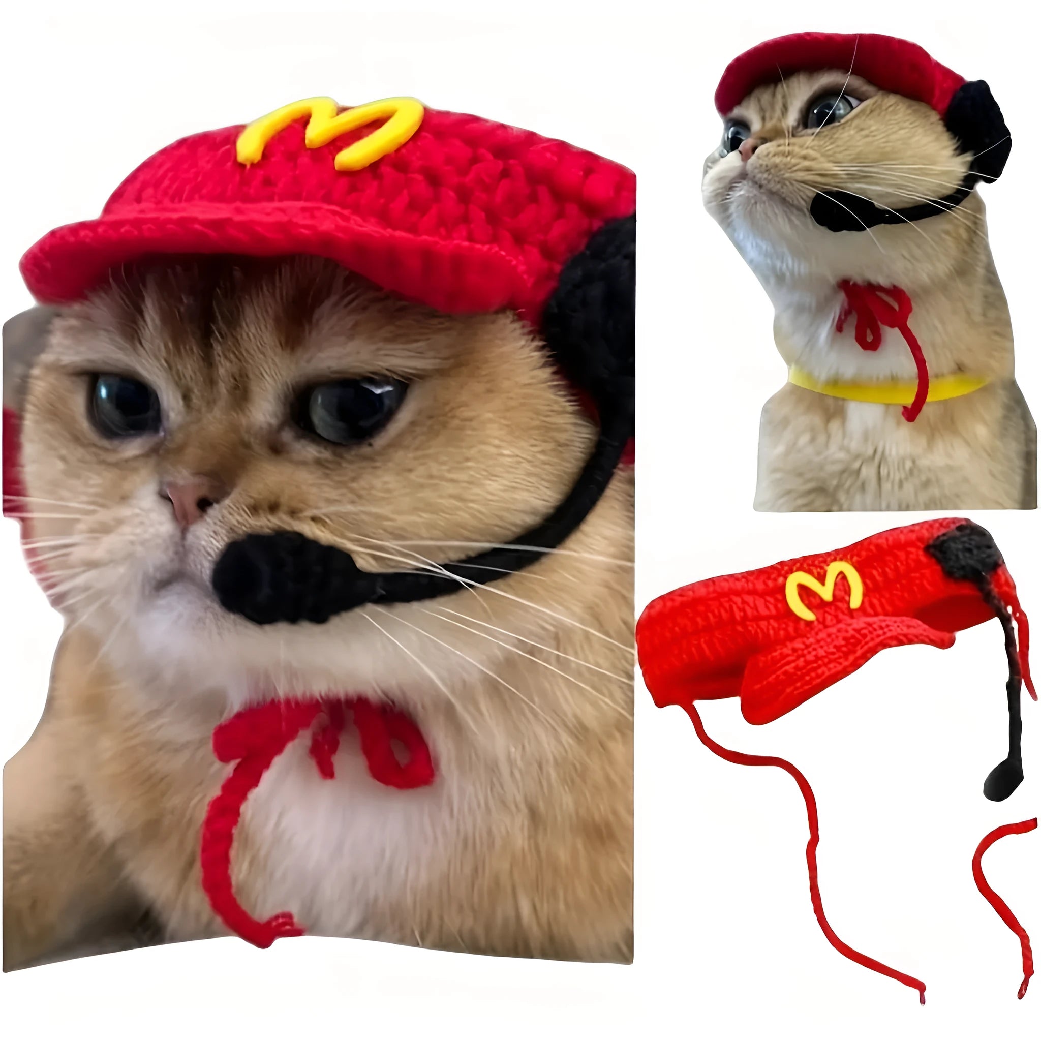 Handmade cotton knitted chef hat pet costume for small to medium-sized cats and dogs