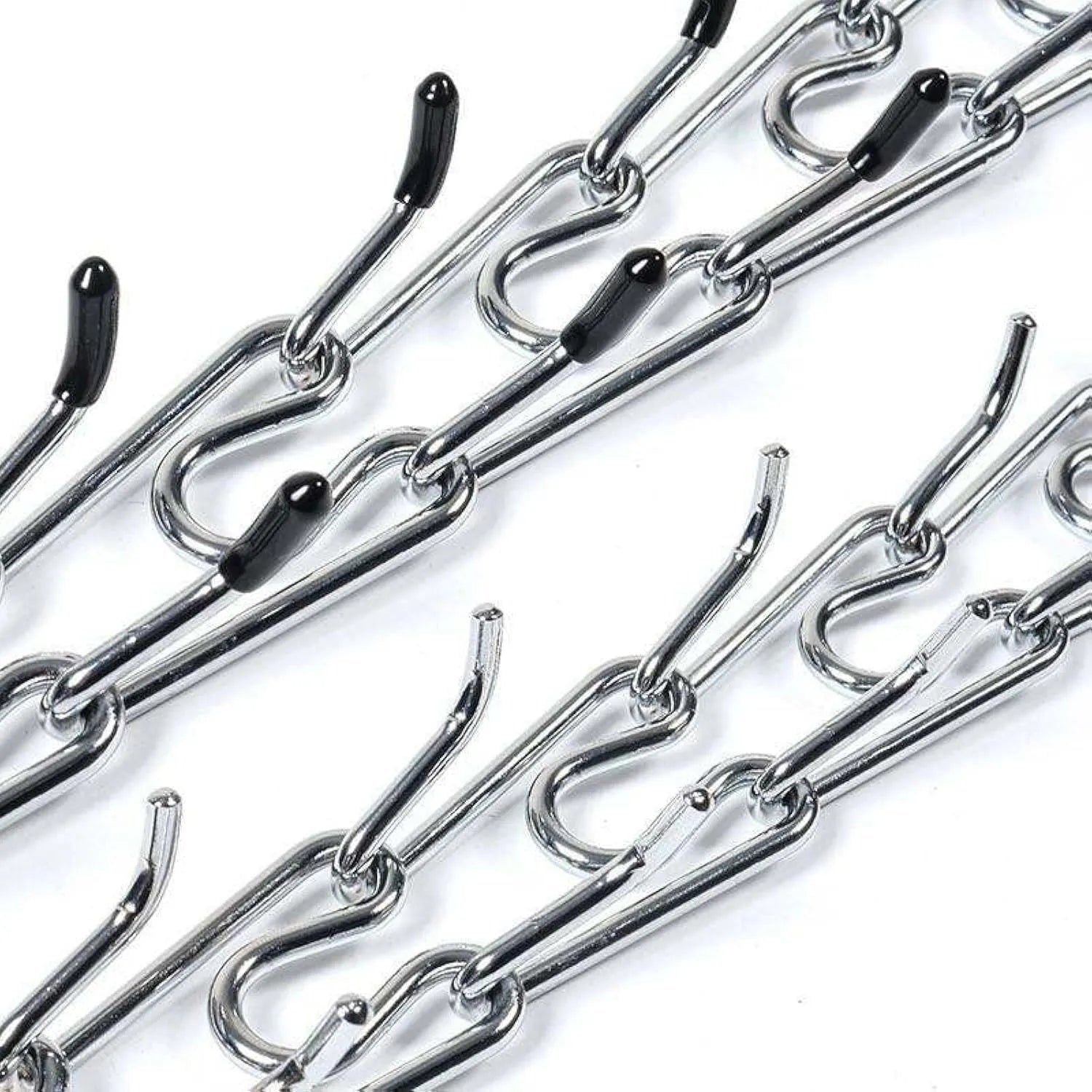 Stainless steel dog training pinch collar with rubber-tipped prongs and adjustable chain links