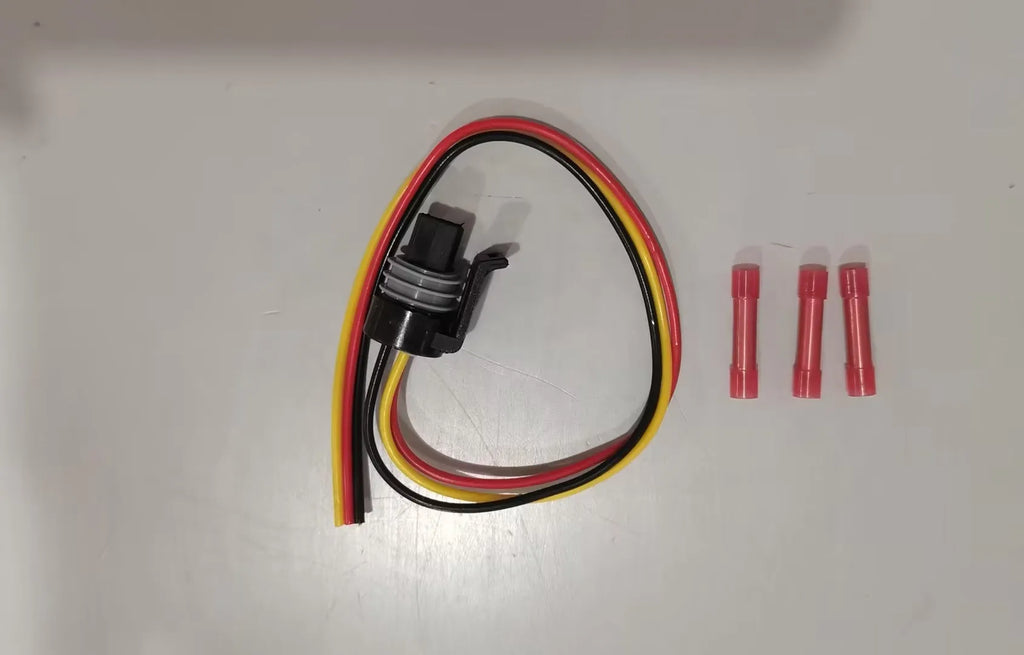 Ford fuel rail pressure sensor part number F6TZ-9F838-A with attached pigtail connector.