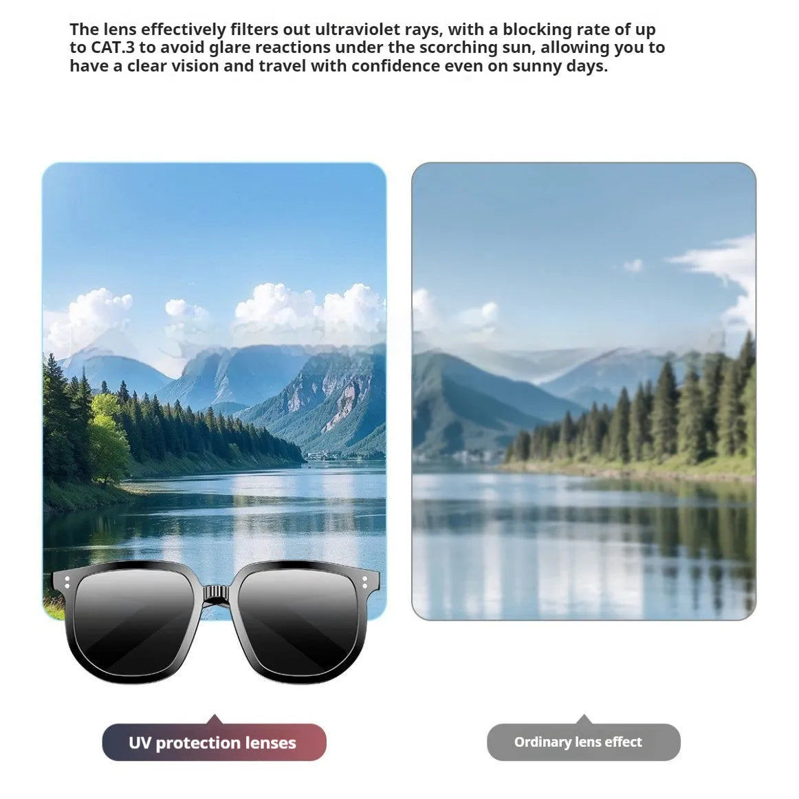 Black AI smart Bluetooth sunglasses with touch controls on frame for wireless audio and calls
