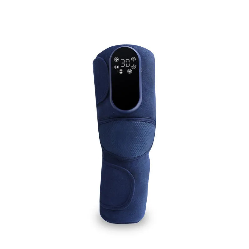 Airbag Blue self-heating knee massager showing vibration, heating and compression functions