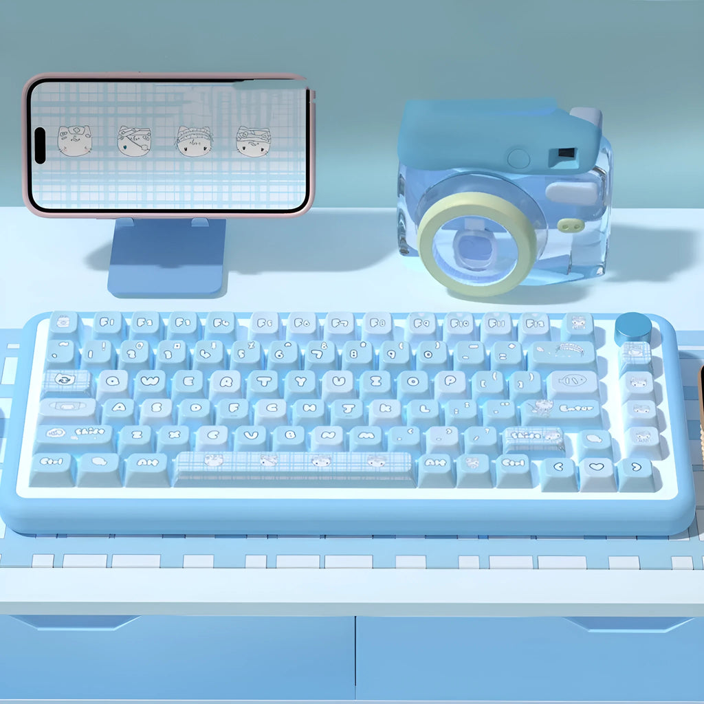 Watercolor kitten themed custom mechanical keyboard keycaps with sublimation printing on PTB material