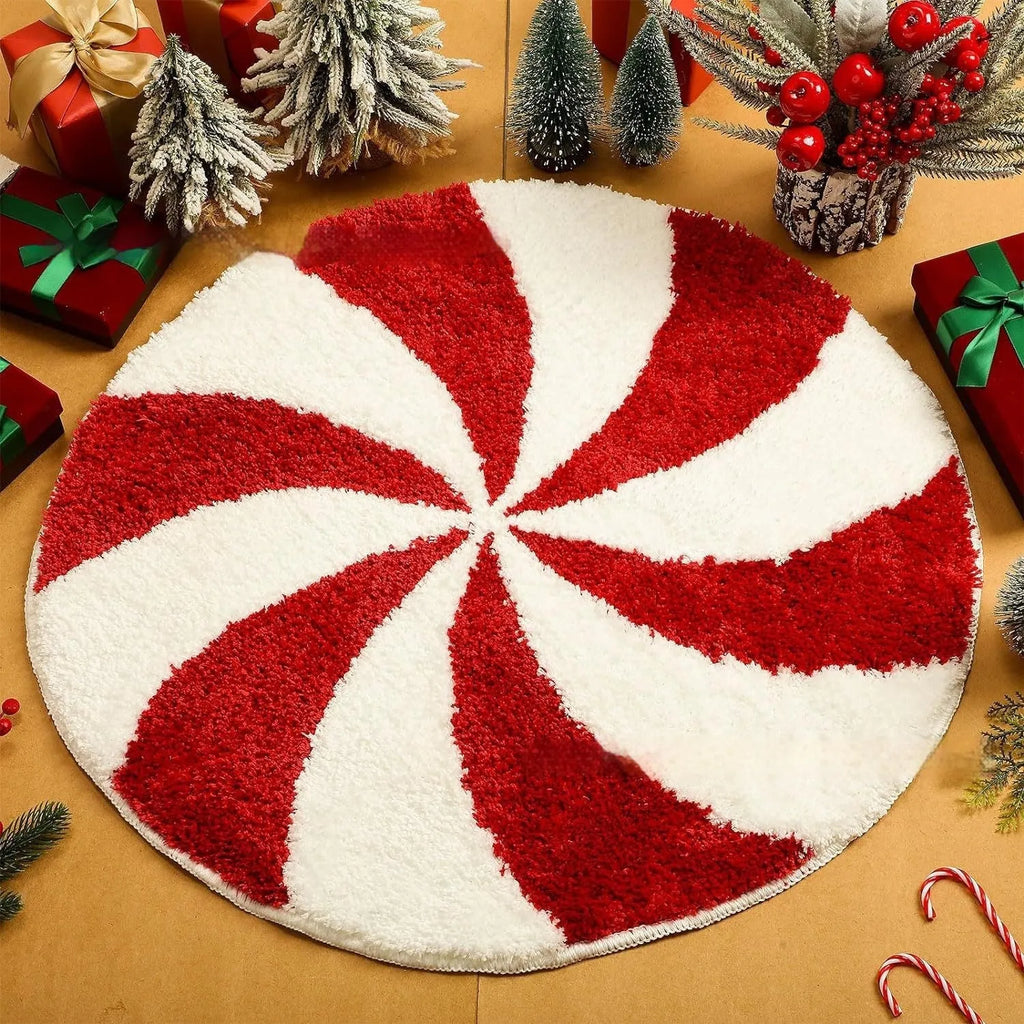 Round Christmas-themed polyester carpet rug with festive printed design