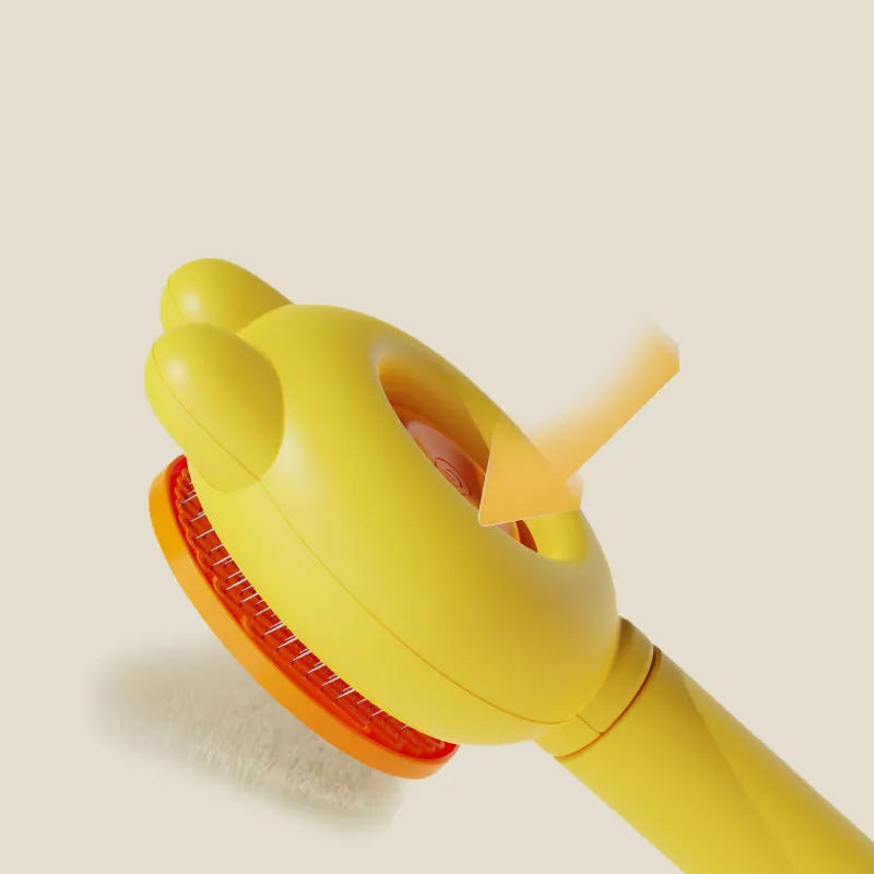 Self-cleaning pet grooming brush with release button and metal comb teeth in multiple colour options