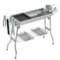 Stainless steel flip barbecue oven with charcoal grills and cooking nets