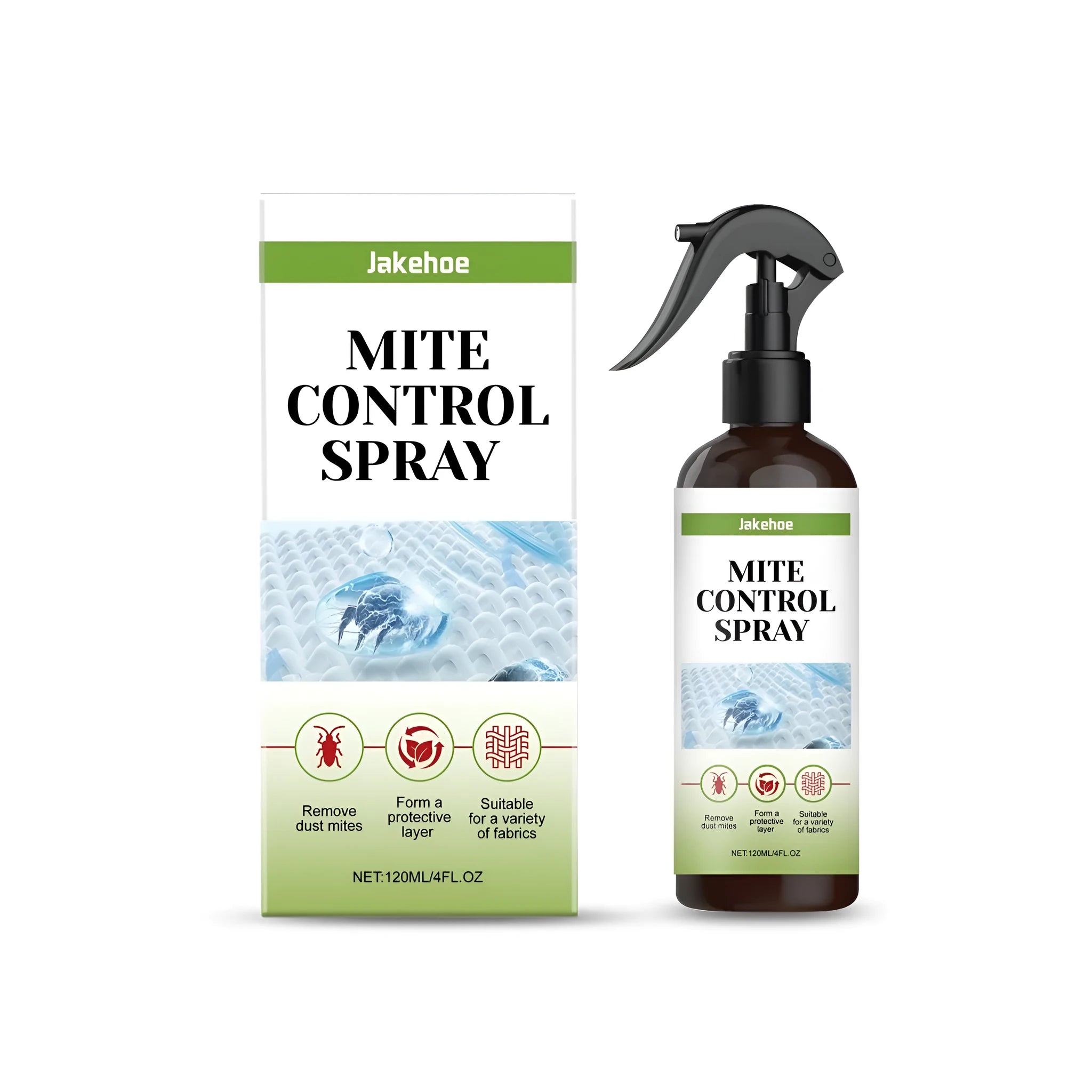 A 120ml bottle of mite control spray for use on mattresses and soft furnishings.