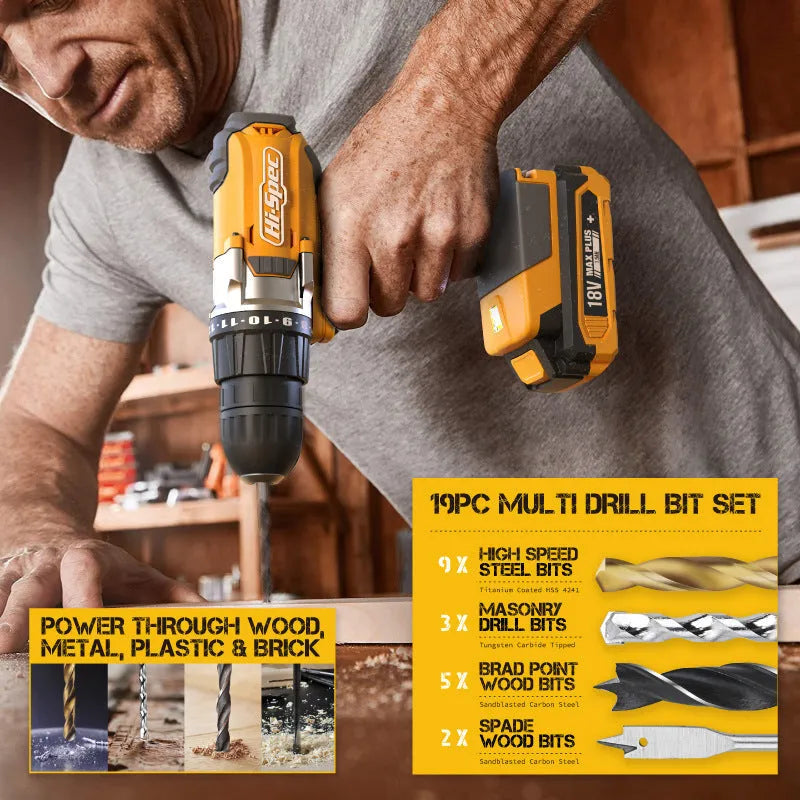 Grey-yellow case open to show 82-piece chrome-vanadium steel tool set for home repair.