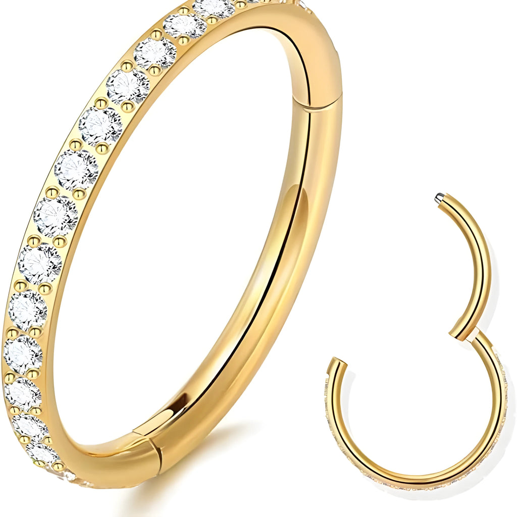 Stainless steel seamless nose ring with diamond front in multiple gauge and colour options