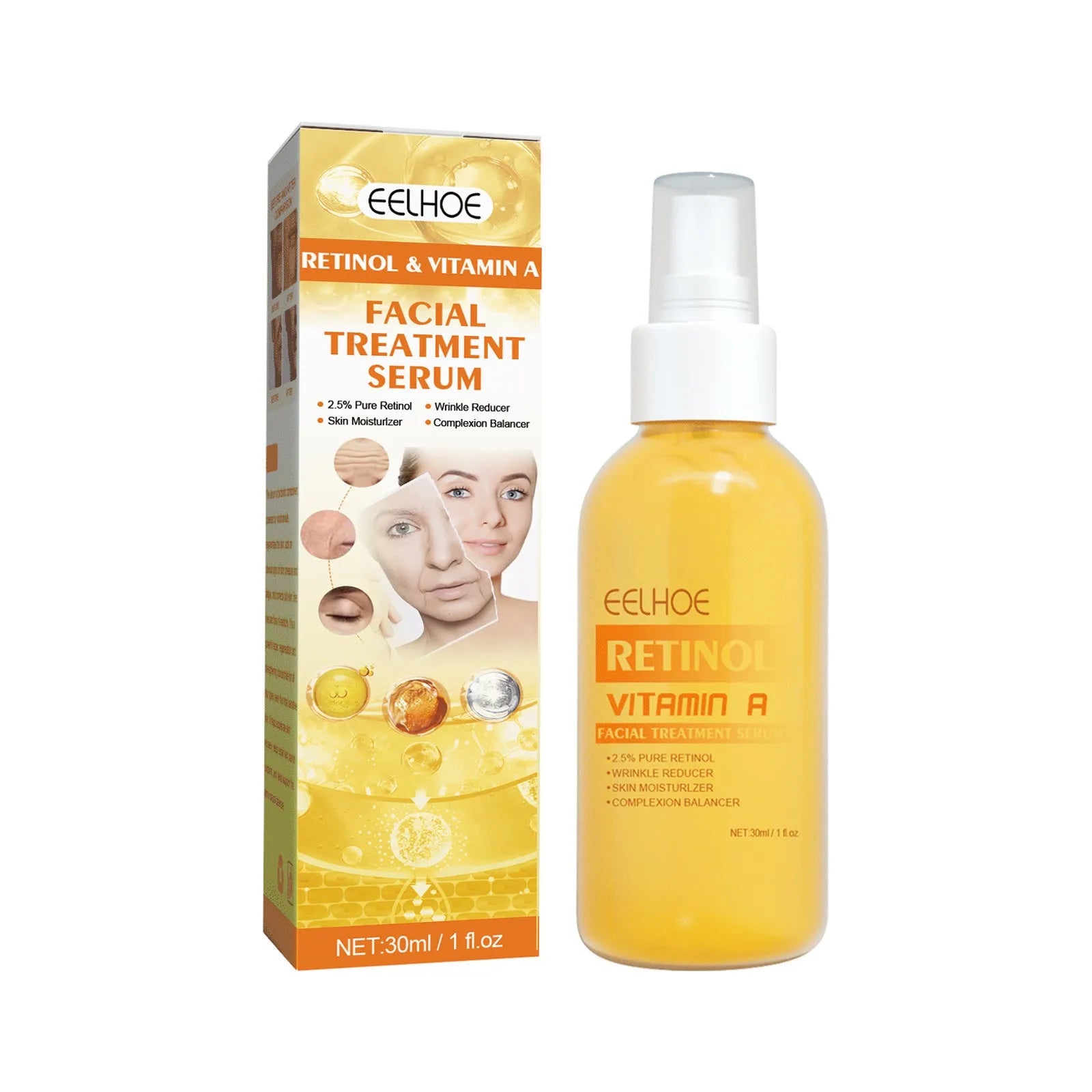 30ml retinol anti-wrinkle essence spray in boxed packaging for facial skincare