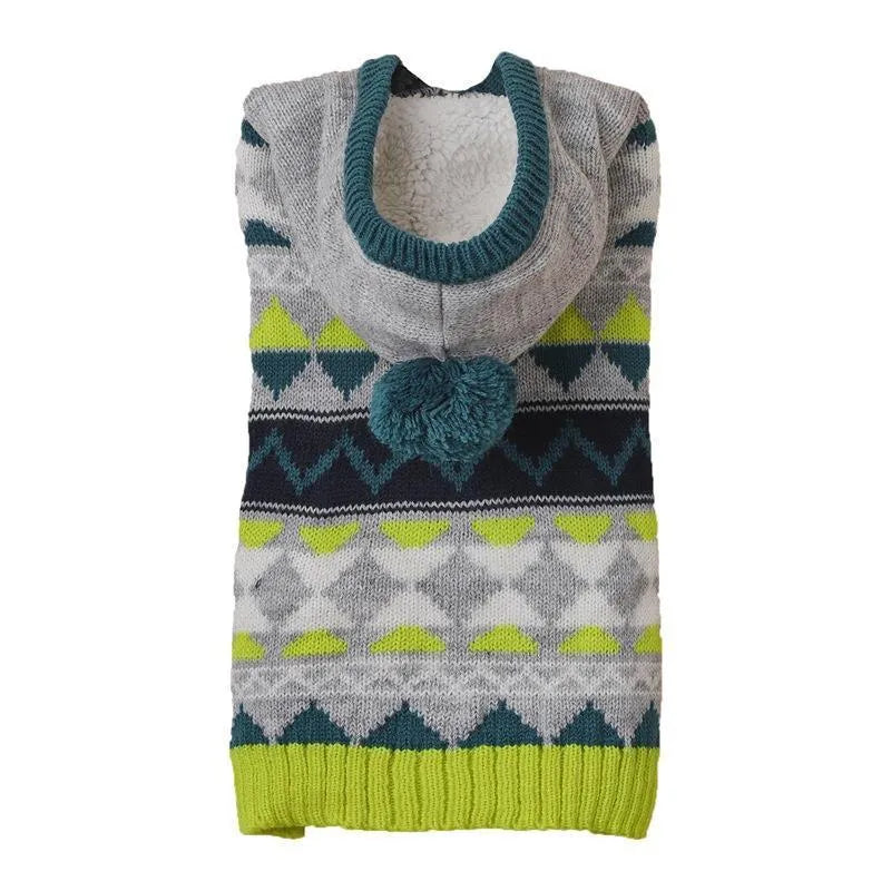 Green diamond pattern knit sweater on a small dog, showing the classic design and fit.