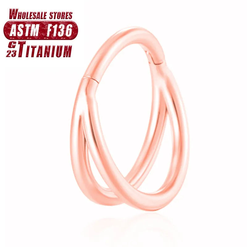 Titanium alloy fork nose ring for body piercing in silver, shown next to size options from 6mm to 12mm.
